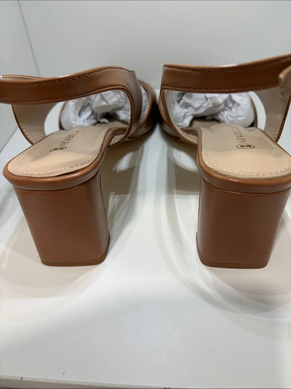 Newbella Women's Cognac Slingback Square-Toe Sandals